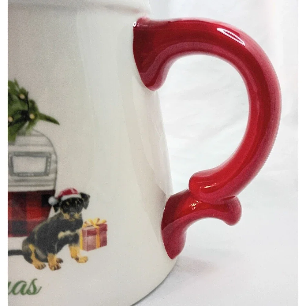 Merry Christmas Ceramic Pitcher With Camper And Dog
